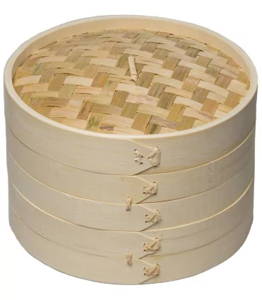 Cestelli Di Bambu Set Da 2 Piani Più Coperchio Per Cucina Al Vapore - 18cm 3 Cestelli Di Bambu Set Da 2 Piani Più Coperchio Per Cucina Al Vapore - 18cm