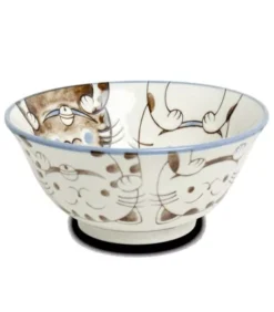Ciotola In Ceramica Giapponese Edo Japan - Design Kawaii "Three Cats" (Blu) Per Colazione O Riso