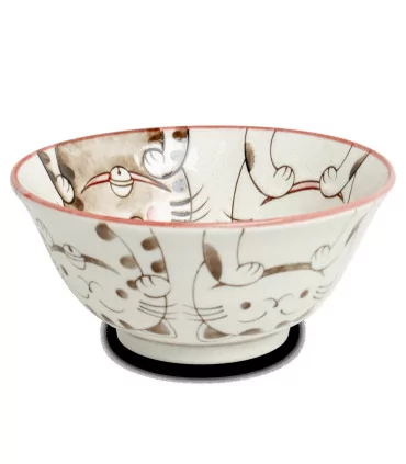 Ciotola In Ceramica Giapponese Edo Japan - Design Kawaii "Three Cats" (Rosso) Per Colazione O Riso 3 Ciotola In Ceramica Giapponese Edo Japan - Design Kawaii "Three Cats" (Rosso) Per Colazione O Riso