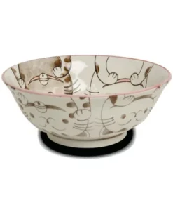 Ciotola In Ceramica Giapponese Edo Japan - Design Kawaii "Three Cats" (Grande Rosso)