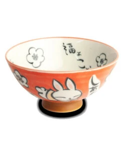 Ciotolina Rosso Giapponese Con Disegno Coniglio | Ø14 Cm | H6.5 Cm