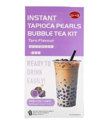 Kit Per Bubble Tea Con Perle Di Tapioca Instantanee - Gusto Taro | 3 Porzioni 3 Kit Per Bubble Tea Con Perle Di Tapioca Instantanee - Gusto Taro | 3 Porzioni