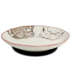 Piatto Grande In Ceramica Giapponese Edo Japan - Design Kawaii "Three Cats" (Rosso)