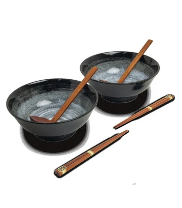 Set Ciotola Giapponese Per Ramen - 2 Pers - Kuro | Ø22 Cm | H9 Cm 3 Set Ciotola Giapponese Per Ramen - 2 Pers - Kuro | Ø22 Cm | H9 Cm