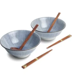 Set Ciotole Giapponesi Sendan Tokusa Con Bacchette E Cucchiai - Eleganza Per Ramen E Zuppe (Ø22cm)