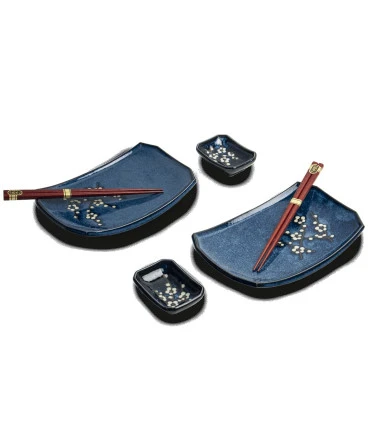 Sushi Set Da 4 Pcs Con 2 Bacchette- 2 Pers - Hana Blue | 22x15 Cm | H3.5 Cm 3 Sushi Set Da 4 Pcs Con 2 Bacchette- 2 Pers - Hana Blue | 22x15 Cm | H3.5 Cm