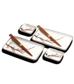 Sushi Set Da 4 Pcs Con 2 Bacchette- 2 Pers - Sakura | 22,2 X 12,4 Cm | H2,5 Cm