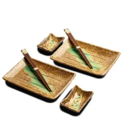 Sushi Set Da 4 Pcs Con 2 Bacchette- 2 Pers - Verde | 22x12,5 Cm | H2 Cm